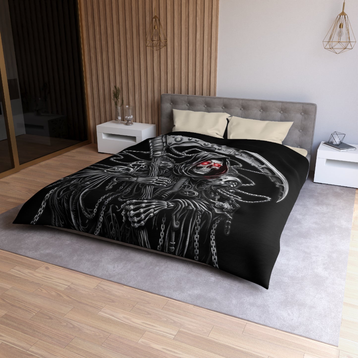 Gothic Grim Reaper Microfiber Duvet Cover, Dark Fantasy Bedding, Skull Home Decor, Halloween Bedroom, Unique Gift Idea