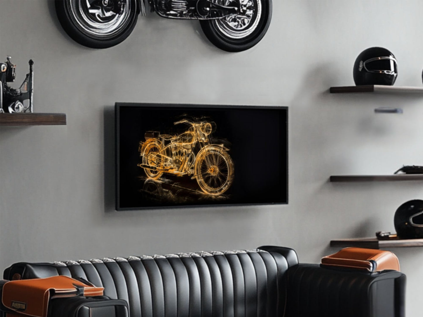 TV Frame Art | Motorcycle Digital Download for TV | Neon TV Frame Instant Download