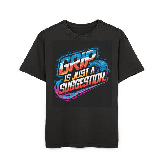 Men's Acid Washed Graphic Tee - "Grip is Just a Suggestion" - Cool Oversized Shirt for Casual Wear, Gifts for Motor Enthusiasts, Vintage