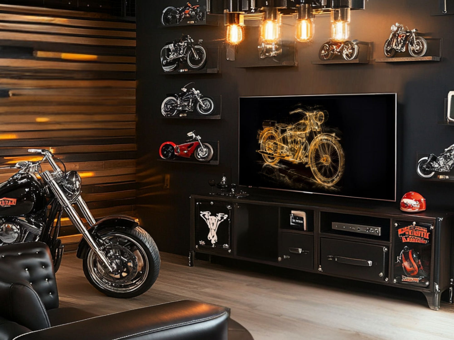 TV Frame Art | Motorcycle Digital Download for TV | Neon TV Frame Instant Download